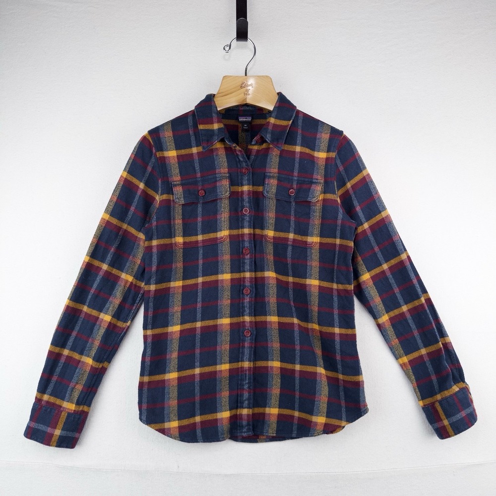 Patagonia Women's XS Flannel Fjord Utility Shirt Plaid Blue Burgundy Gold